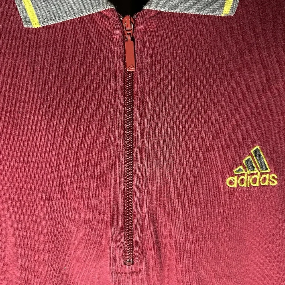 Vintage adidas Mens XL Burgundy Quarter Zip Polo Shirt Cotton Golf Casual‎